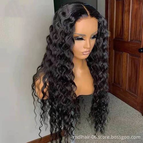 Cheap Peruvian Human Hair Wigs Deep Wave Lace Closure Human Hair Wig 40 Inch Cuticle Aligned Virgin Hair Wig